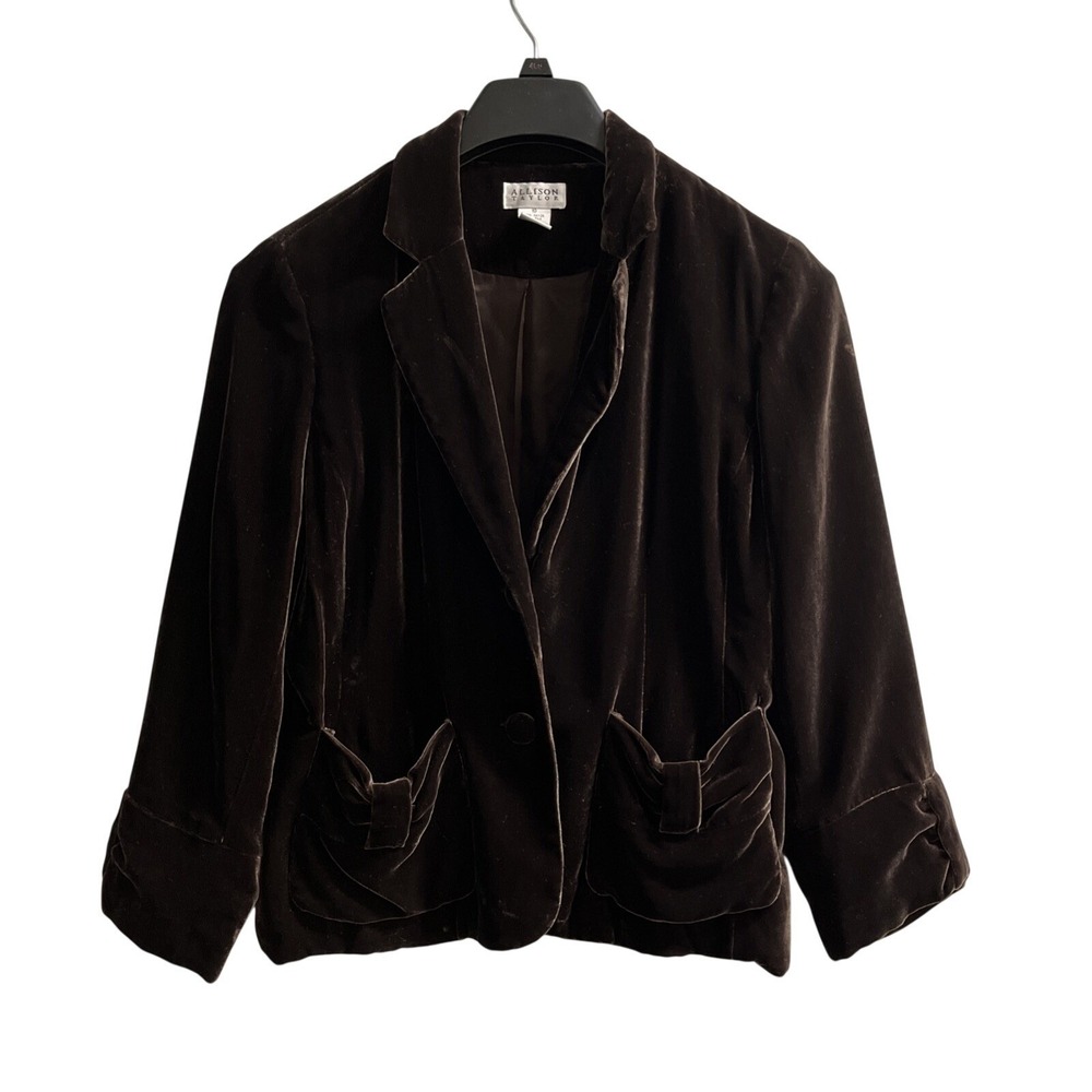 Allison Taylor Velvet Blazer Brown Rayon Silk Blend Jacket Size 10 Whimsigoth